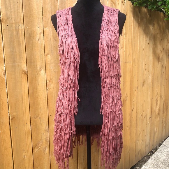 PPLA Jackets & Blazers - NWOT Dusty Pink Boho Fringe Crochet Festival Vest